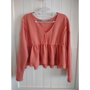 Altar'd State Long Sleeve Ruffle Crop Top M Coral